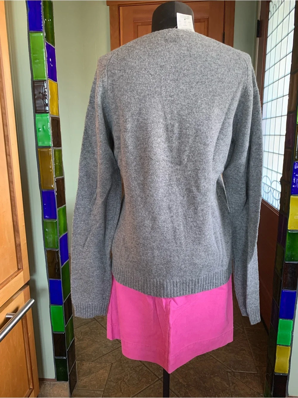 J CREW 100% LAMBS WOOL ARGYLE PULLOVER SWEATER NWT XL Women's Gray  Pink Diamond